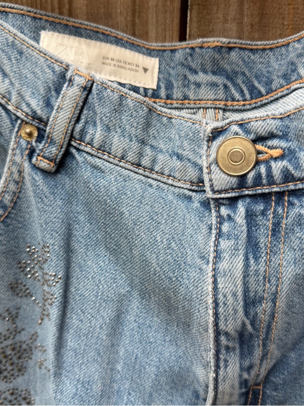NWT/Zara TRF mid-rise rhinestone jeans/US12 - Picture 3 of 7